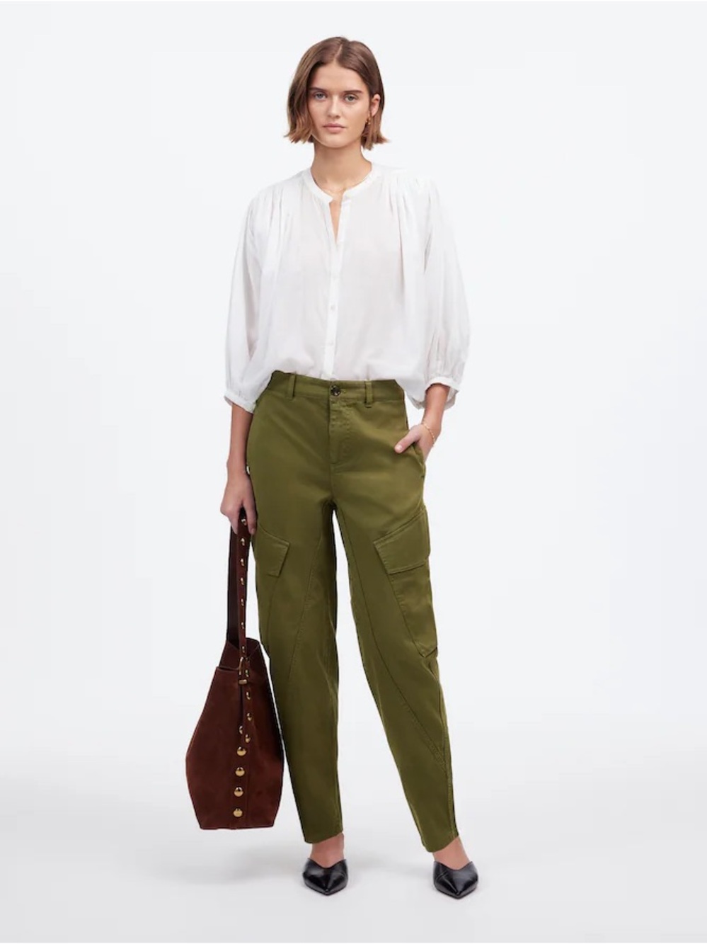 Madewell The Barrel‎ Leg Utility Pant in Garment-Dyed Twill Green Womens Size 0